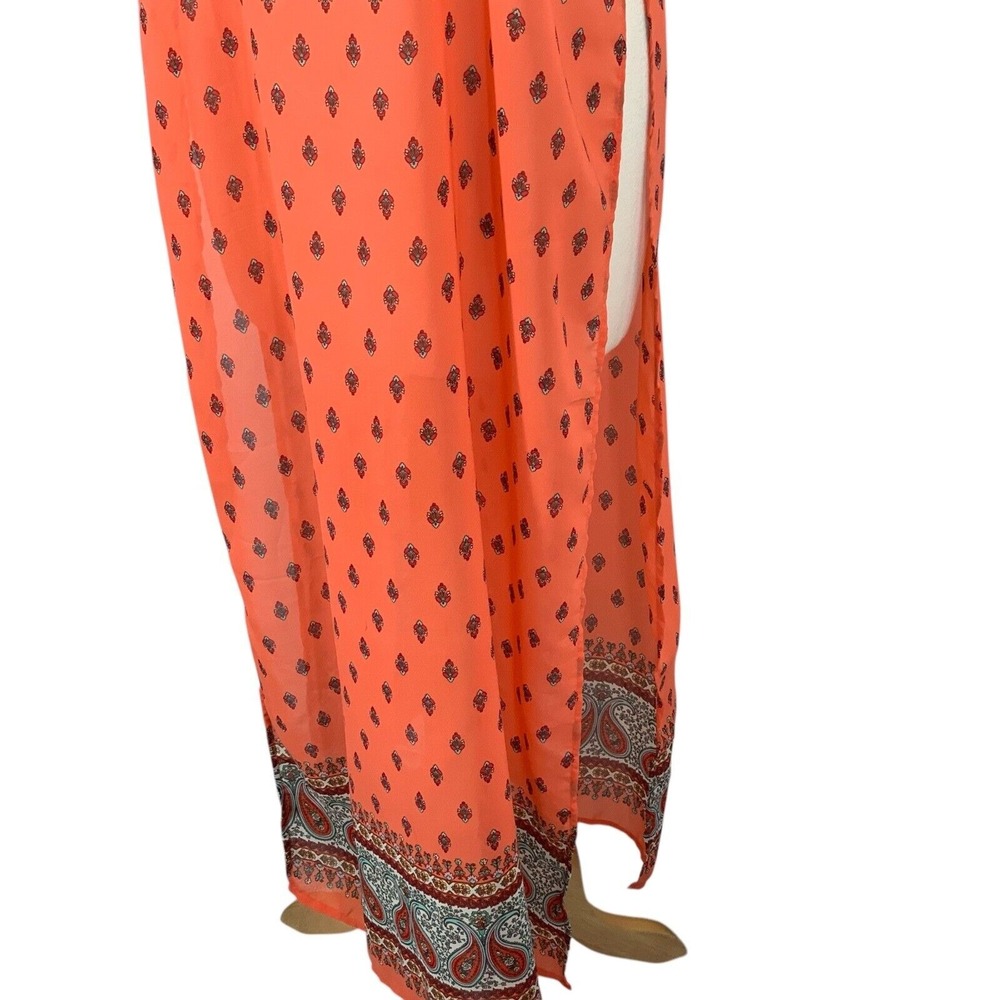 Charlotte Russe Women's Sleeveless Halter Maxi Dress Coral Paisley Print Size L - Picture 4 of 9